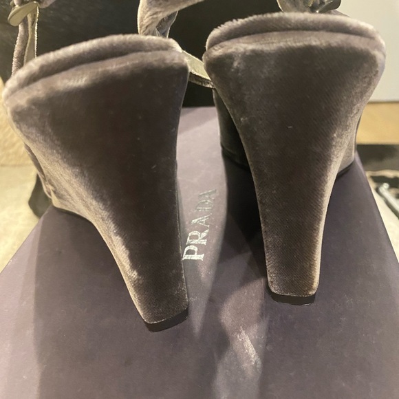 Prada Vintage Velvet Wedge Slingbacks in Graphite Grey - Picture 9 of 13